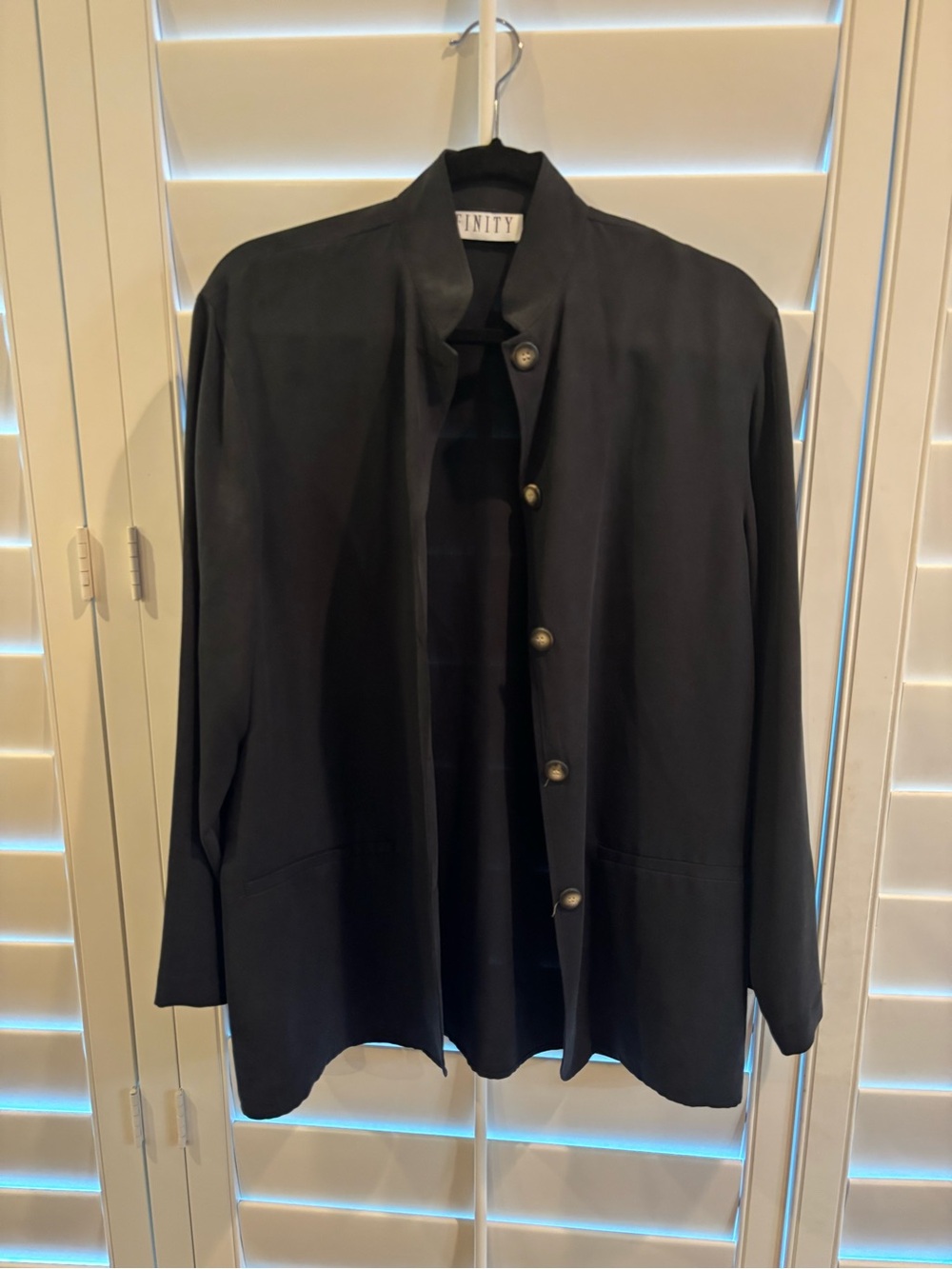 NFINITY Black Silk Women's Button-Front Blazer Jacket